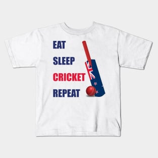 Eat Sleep Cricket Repeat New Zealand Flag Cricket Bat. Kids T-Shirt